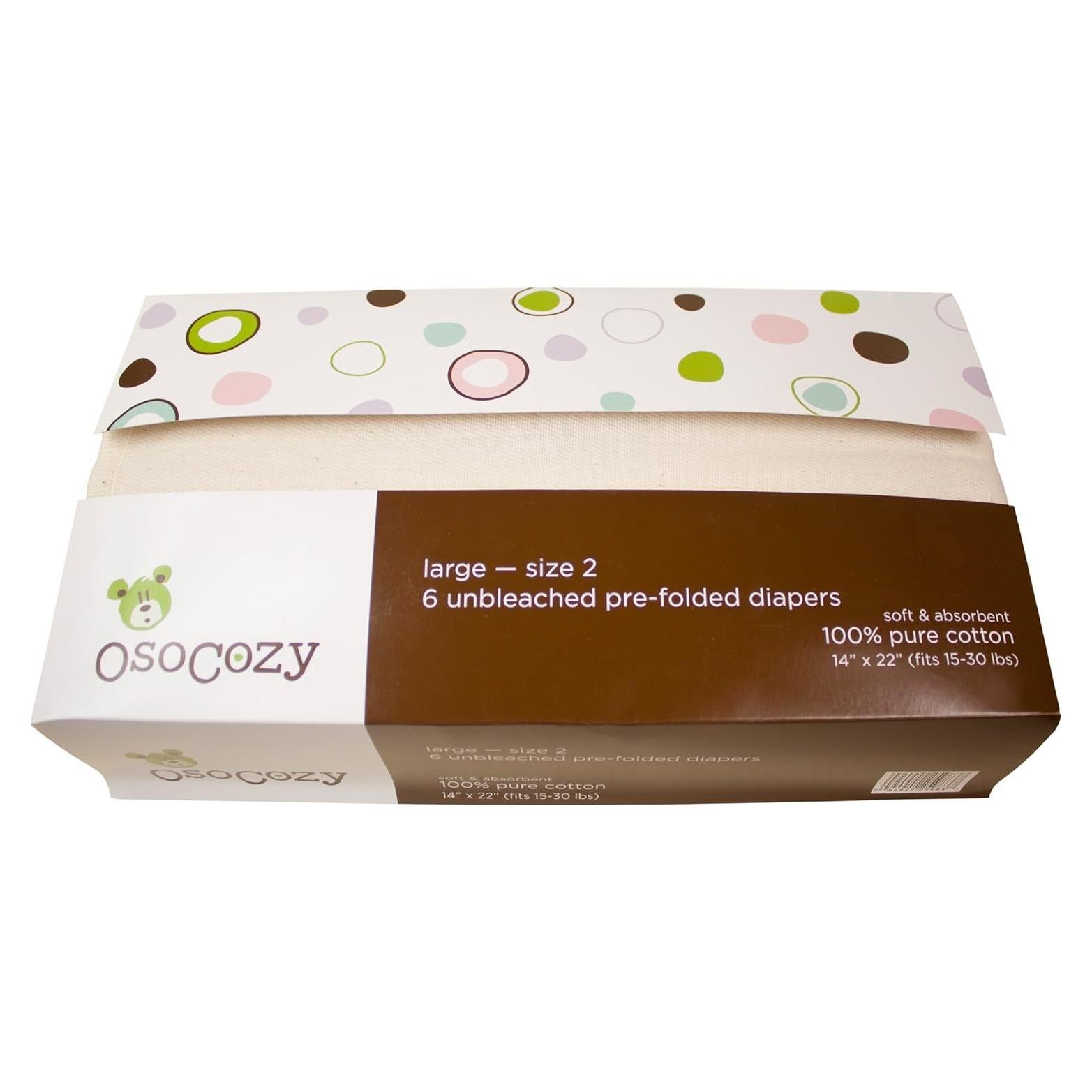 Pañales de Tela Prefold OsoCozy Tamaño 2 (6.8-13.6 kg) - Paquete de 6
