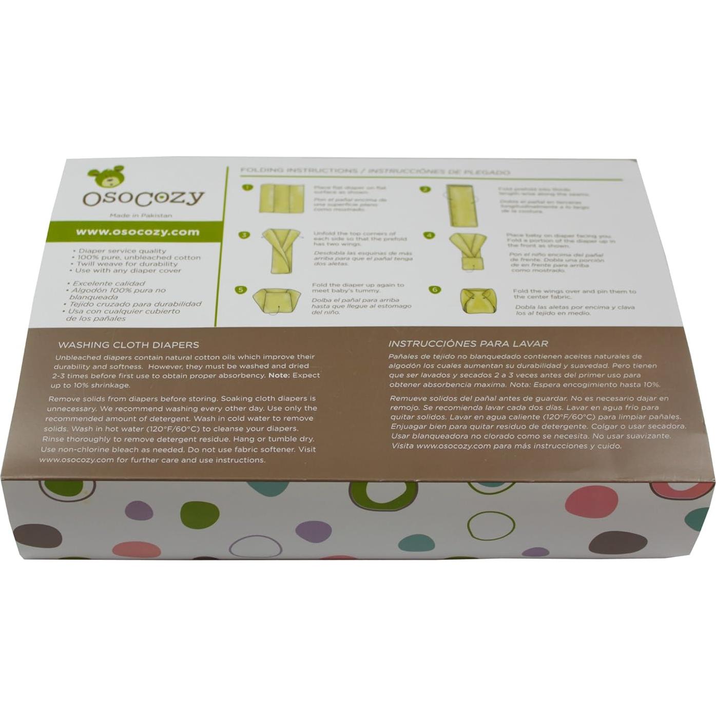 Pañales de Tela Prefold OsoCozy Tamaño 2 (6.8-13.6 kg) - Paquete de 6