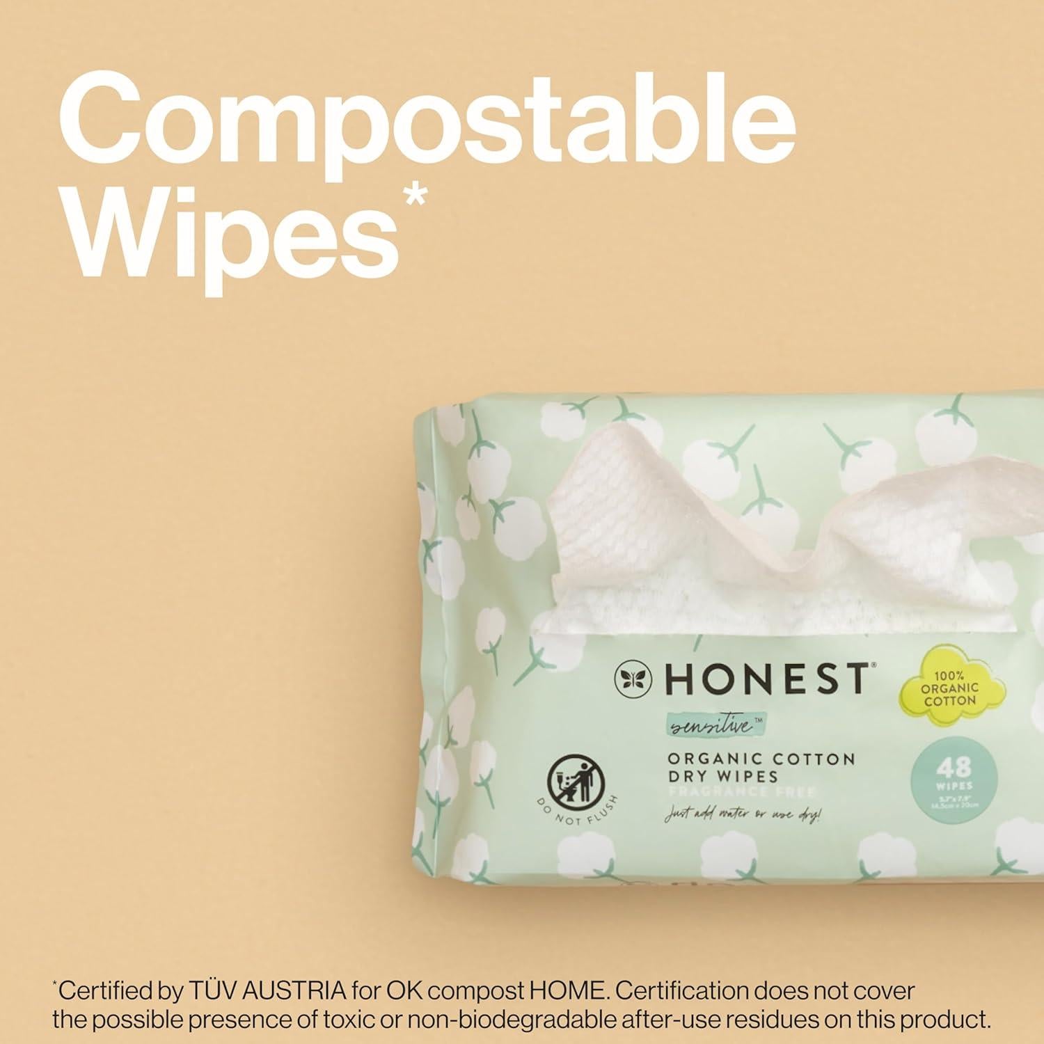 Toallitas Secas 100% Algodón Orgánico Honest - 48 Unidades
