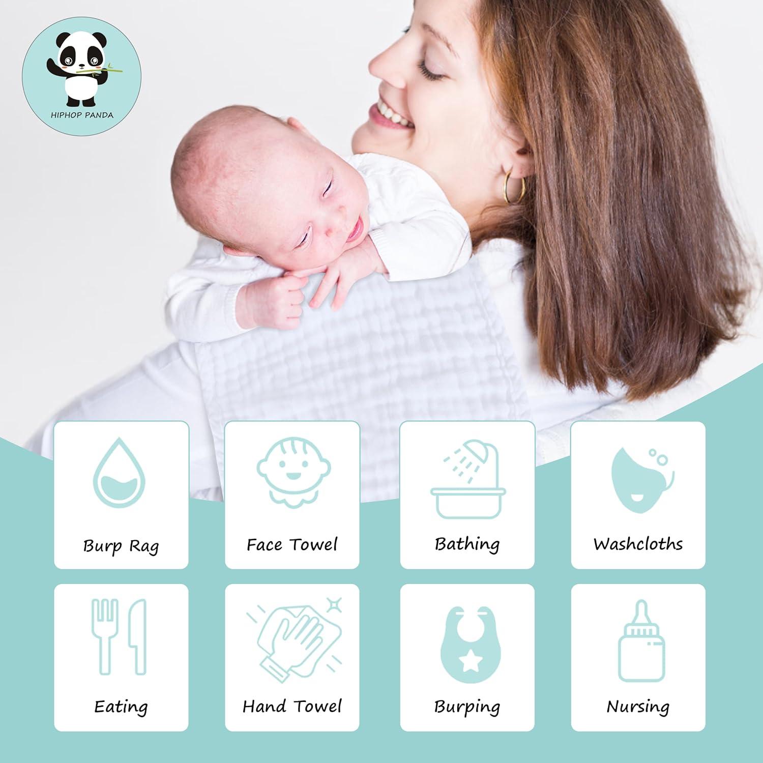 Paquete de 10 Paños de Muselina HIPHOP PANDA 100% Algodón 50.8x25.4 cm