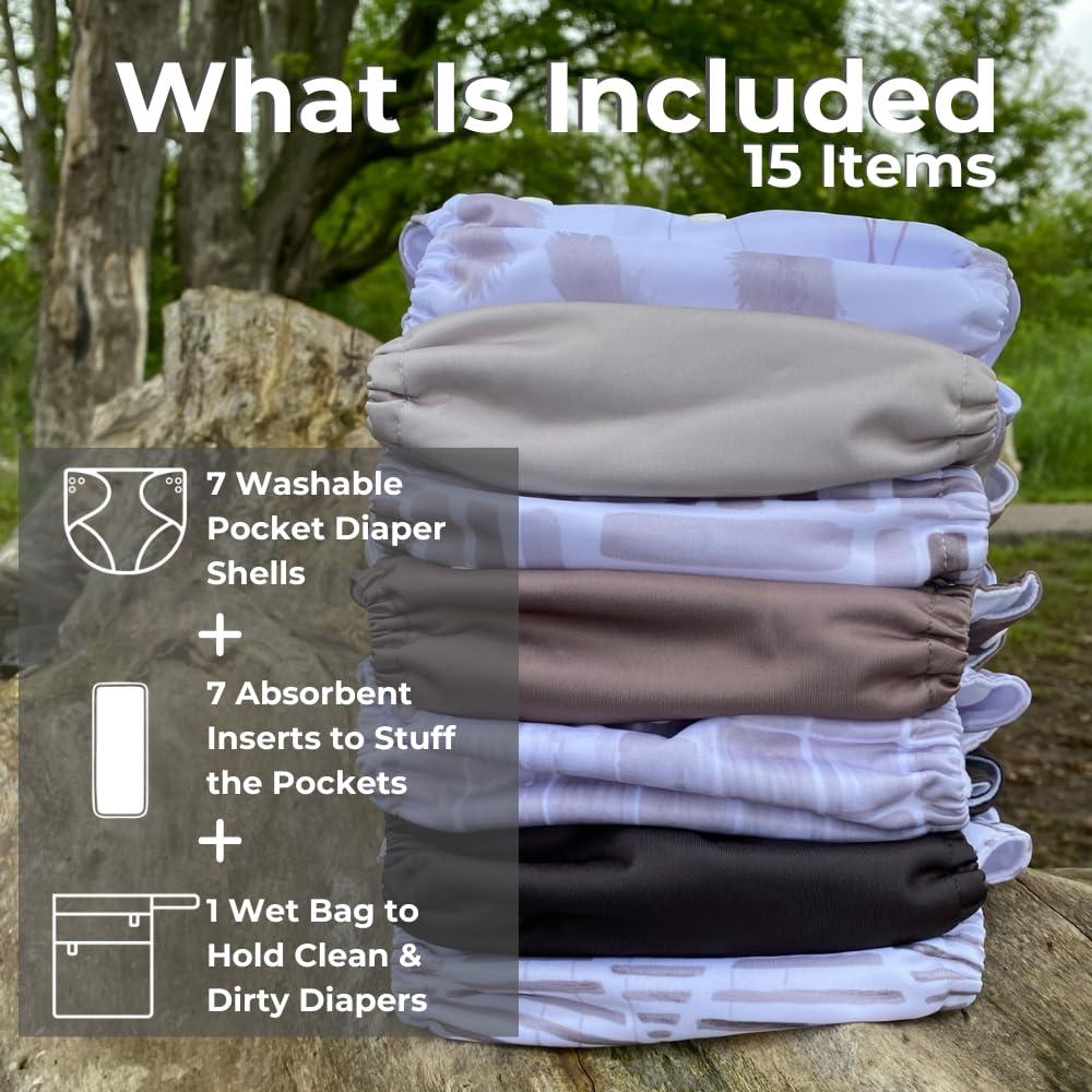 Paquete de 7 Pañales de Tela Nora's Nursery Ajustables 4.5-15.9 kg