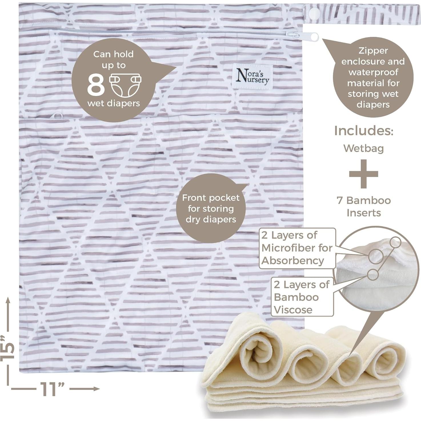 Paquete de 7 Pañales de Tela Nora's Nursery Ajustables 4.5-15.9 kg