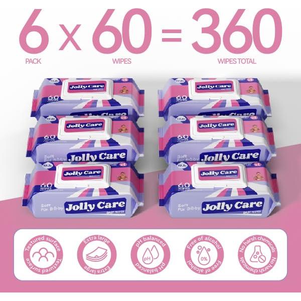 Toallitas Húmedas Jolly Care para Bebés 360 Unidades Sin Fragancia