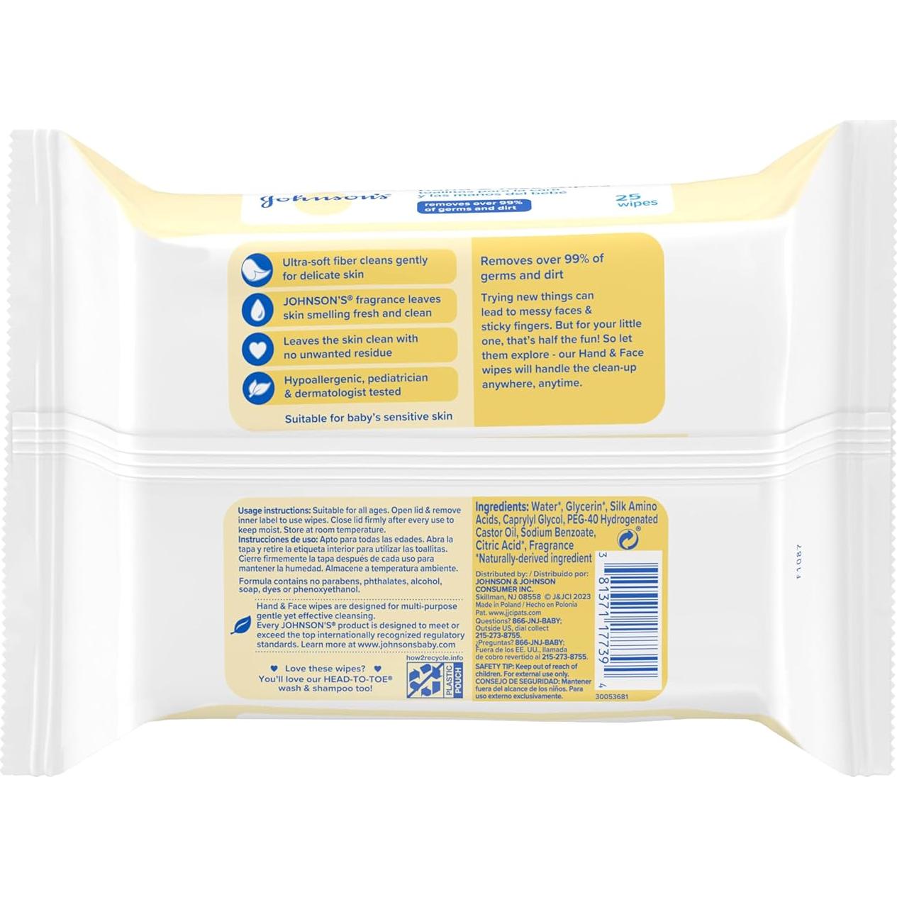 Toallitas desechables Johnson's Baby 25 unidades hipoalergénicas