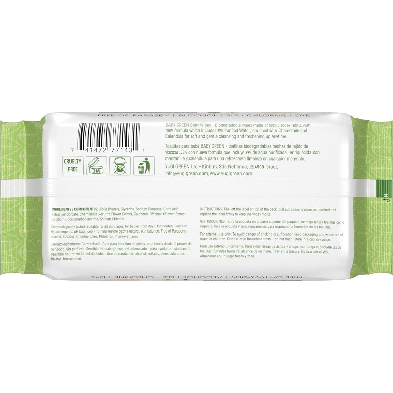 Toallitas Húmedas Ecológicas Yugi Green - 72 Unidades Sin Fragancia