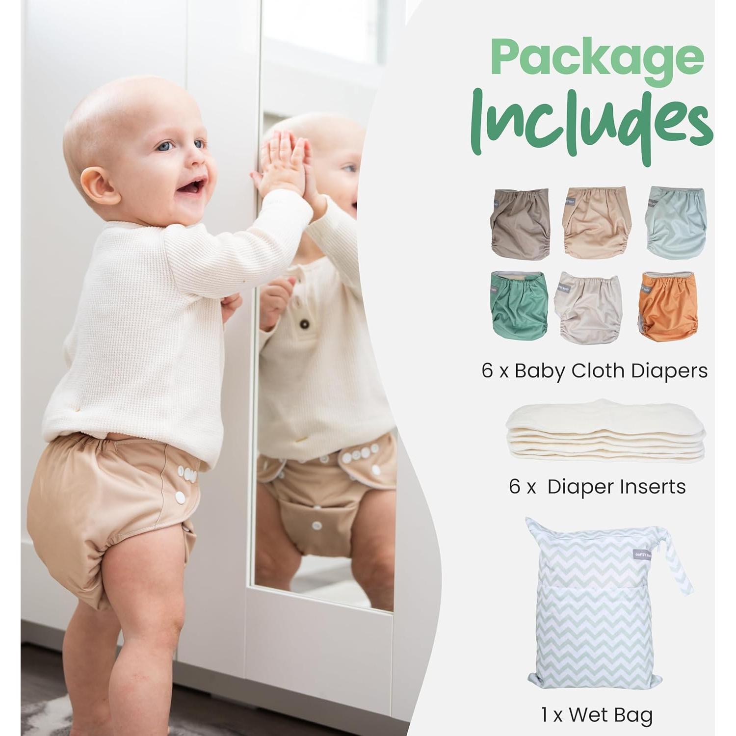Paquete de 6 Pañales de Tela OOPSY LUCY Reutilizables Ajustables