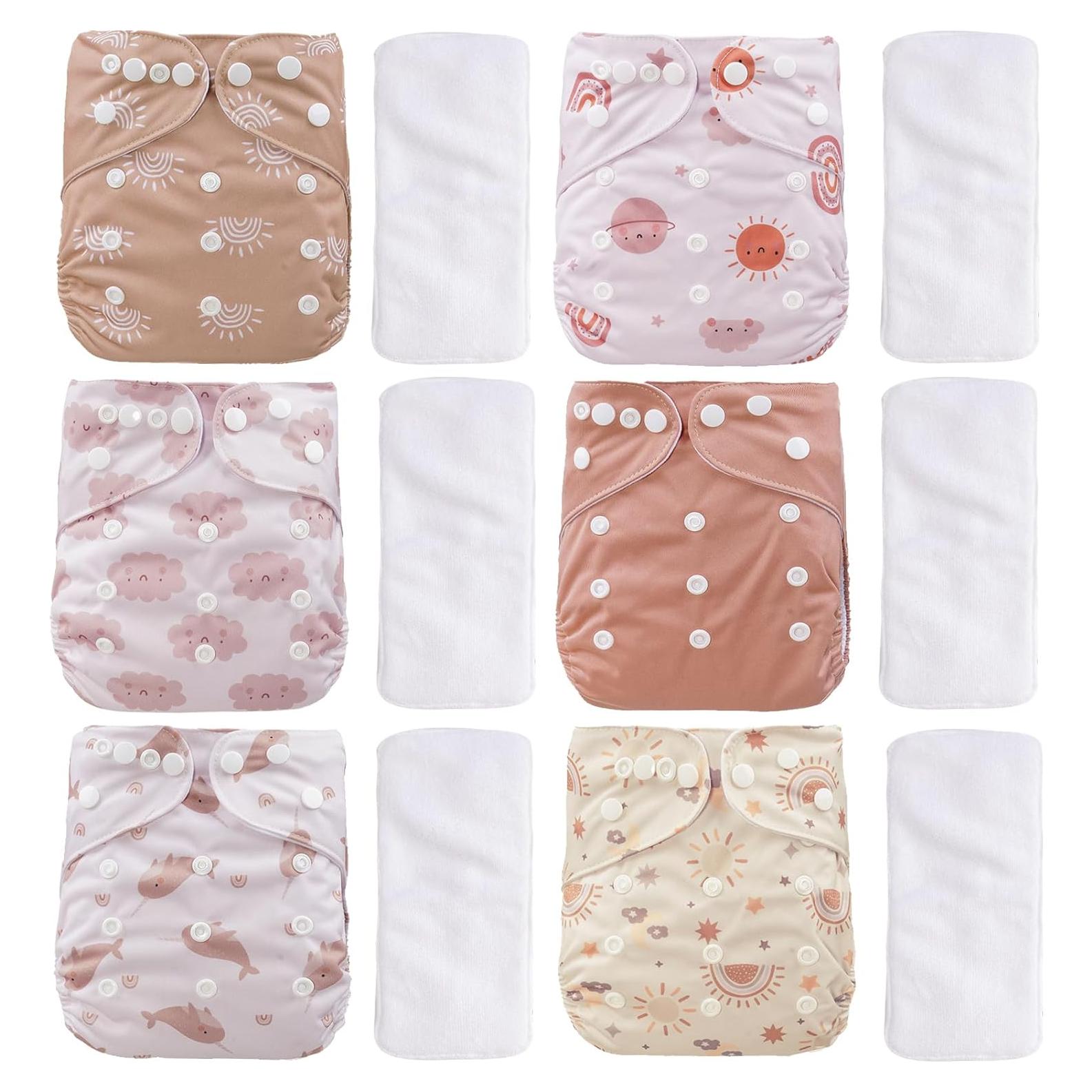 Set de 12 Pañales de Tela Reutilizables CoolaPeach Rosa