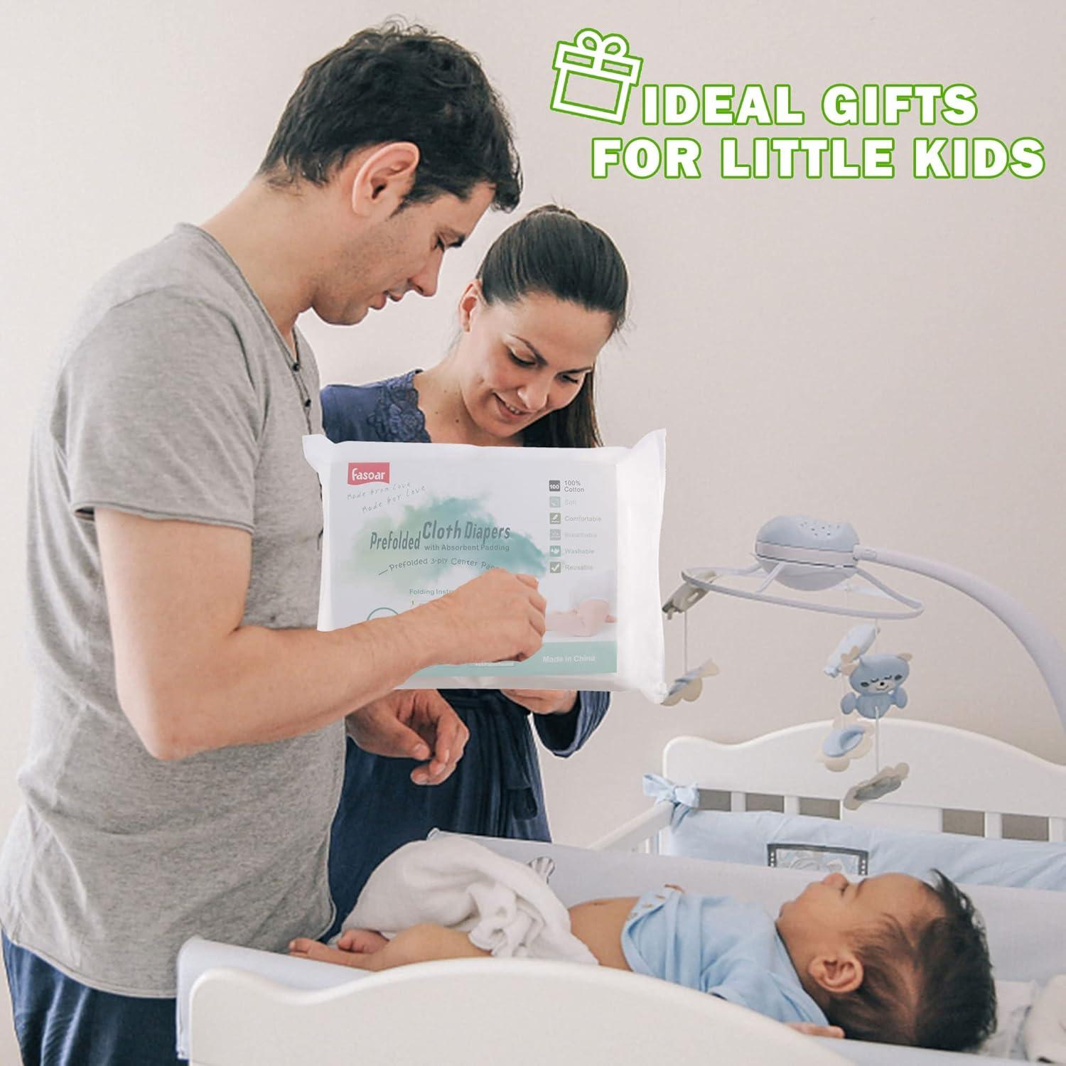 Pañales de Tela Prefold 100% Algodón Fasoar 10 Piezas 50.8x35.6cm