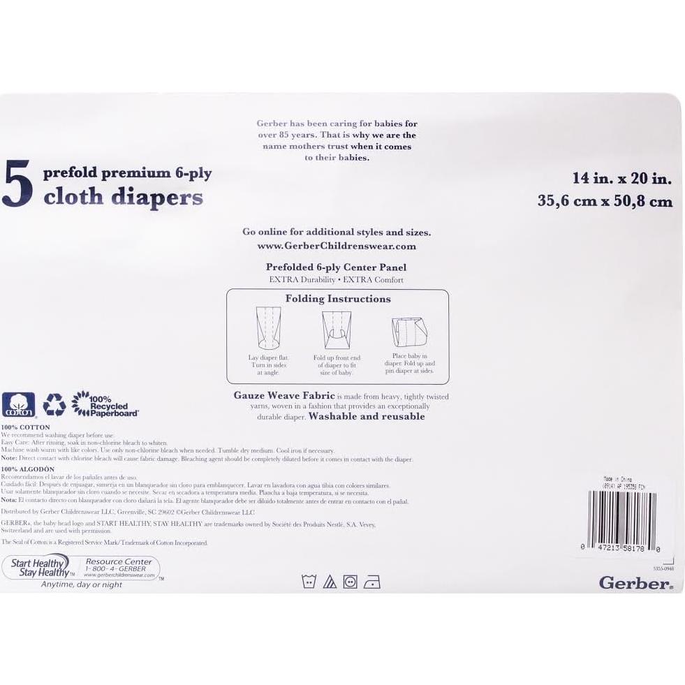 Pañales de Tela Premium Gerber 6 Capas 5 Unidades