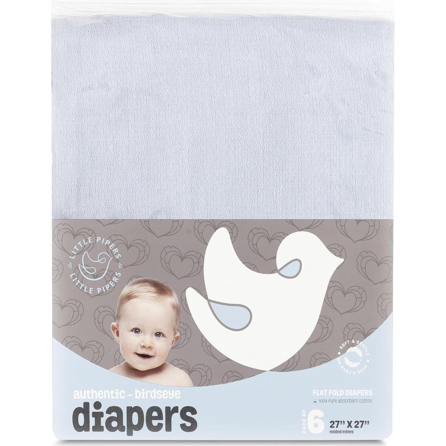 Paquete de 6 Pañales de Tela Algodón 100% Natural Little Pipers - Azul