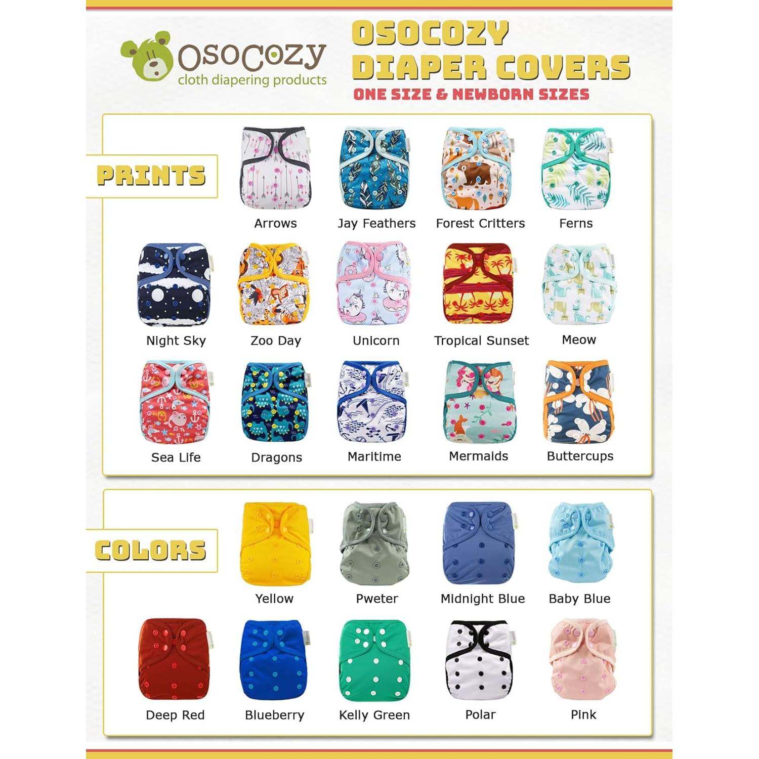 Cubiertas de Pañales de Tela OsoCozy - Ajuste Personalizado 2.7-5.4kg