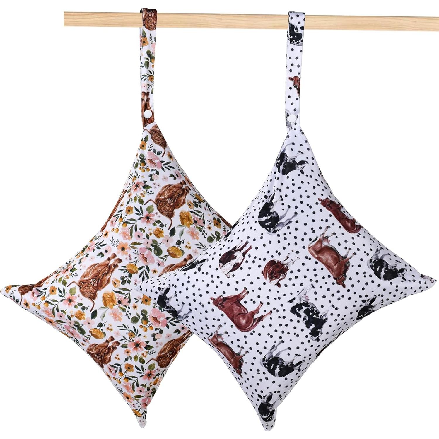 2pcs Cloth Diaper Wet Dry Bags Waterproof Reusable with Two Zippered Pockets Travel Beach Pool Stroller Daycare Soiled Baby Items Yoga Gym Bag for Swimsuits or Wet Clothes - Highland Cow