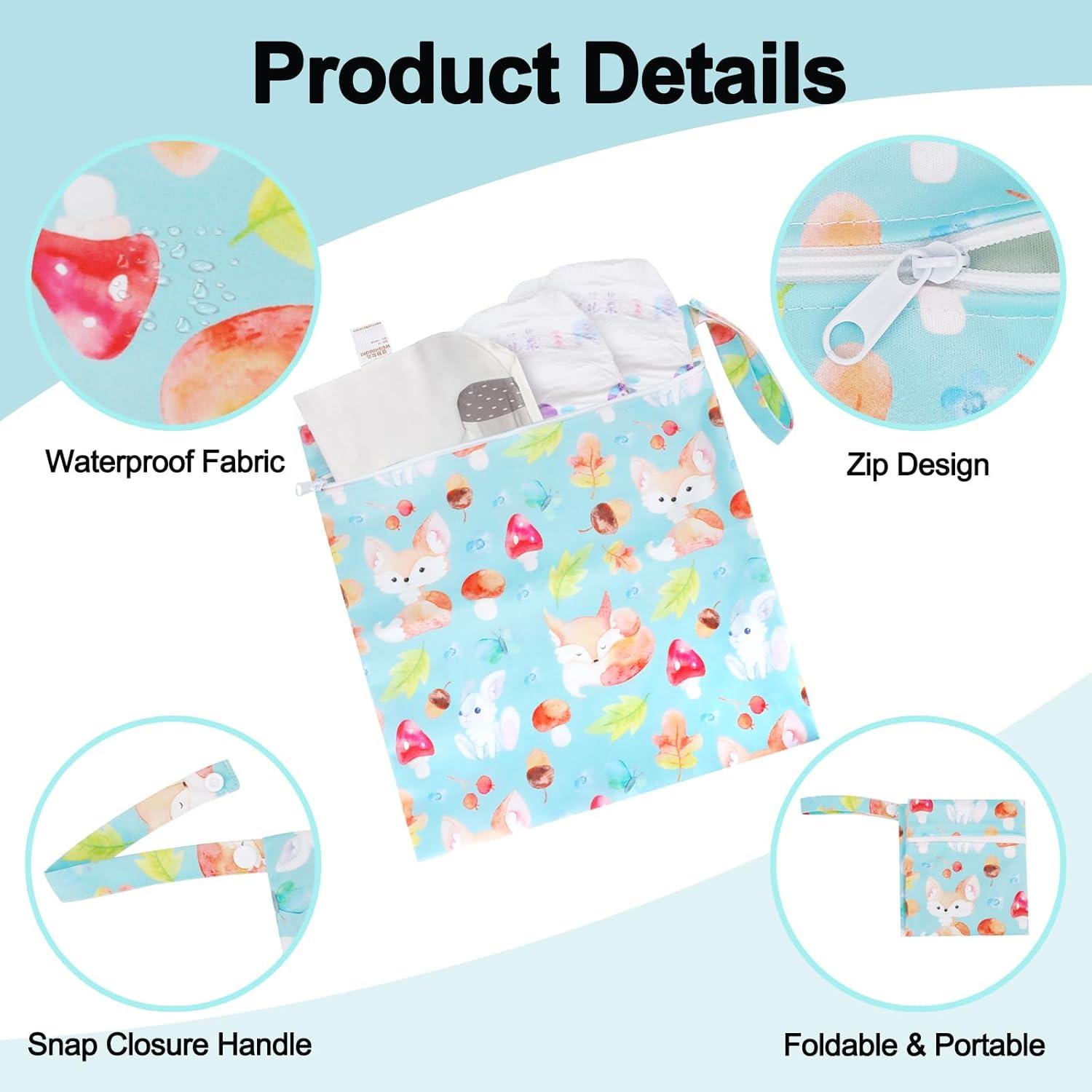 Paquete de 2 Bolsas Impermeables para Pañales de Tela 30x28cm