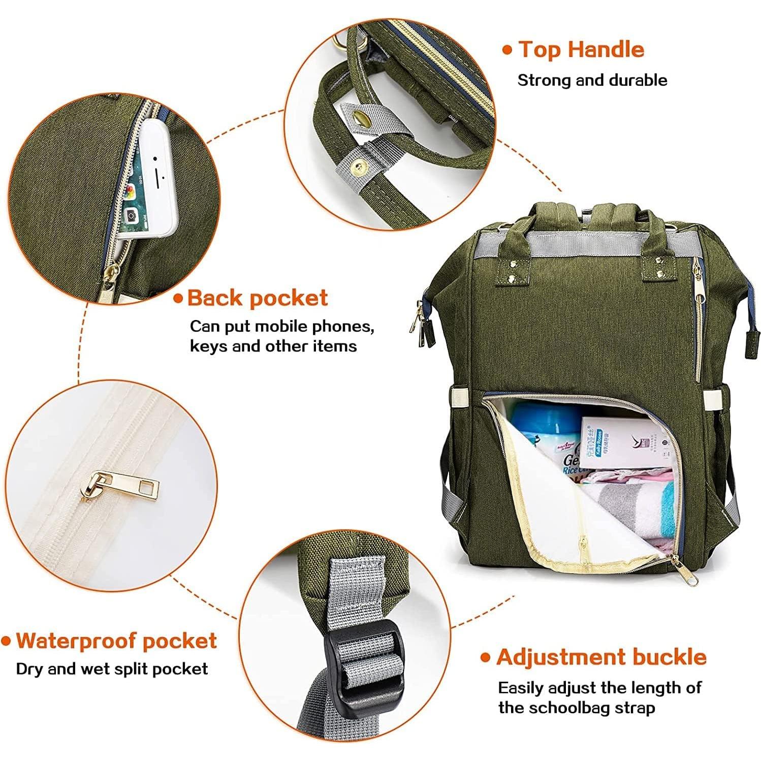 Mochila de Pañales Limhoo Verde Militar Impermeable 42x28x18 cm