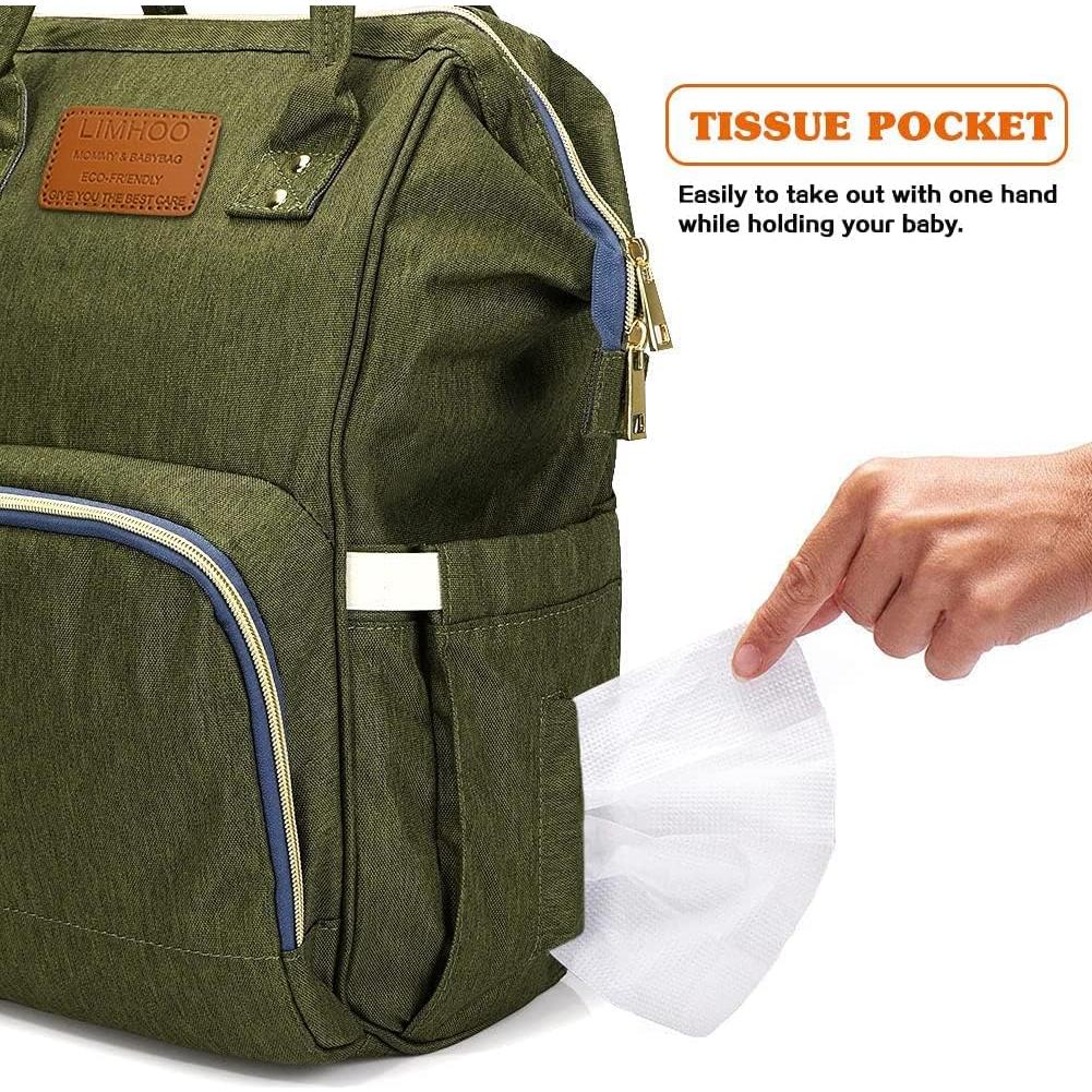 Mochila de Pañales Limhoo Verde Militar Impermeable 42x28x18 cm