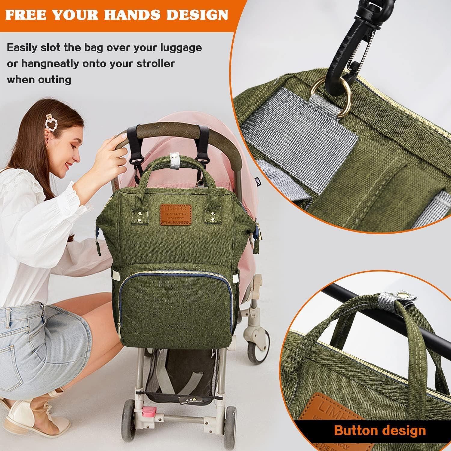 Mochila de Pañales Limhoo Verde Militar Impermeable 42x28x18 cm