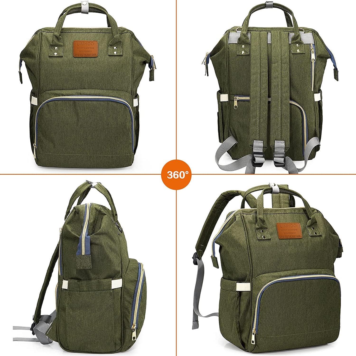 Mochila de Pañales Limhoo Verde Militar Impermeable 42x28x18 cm