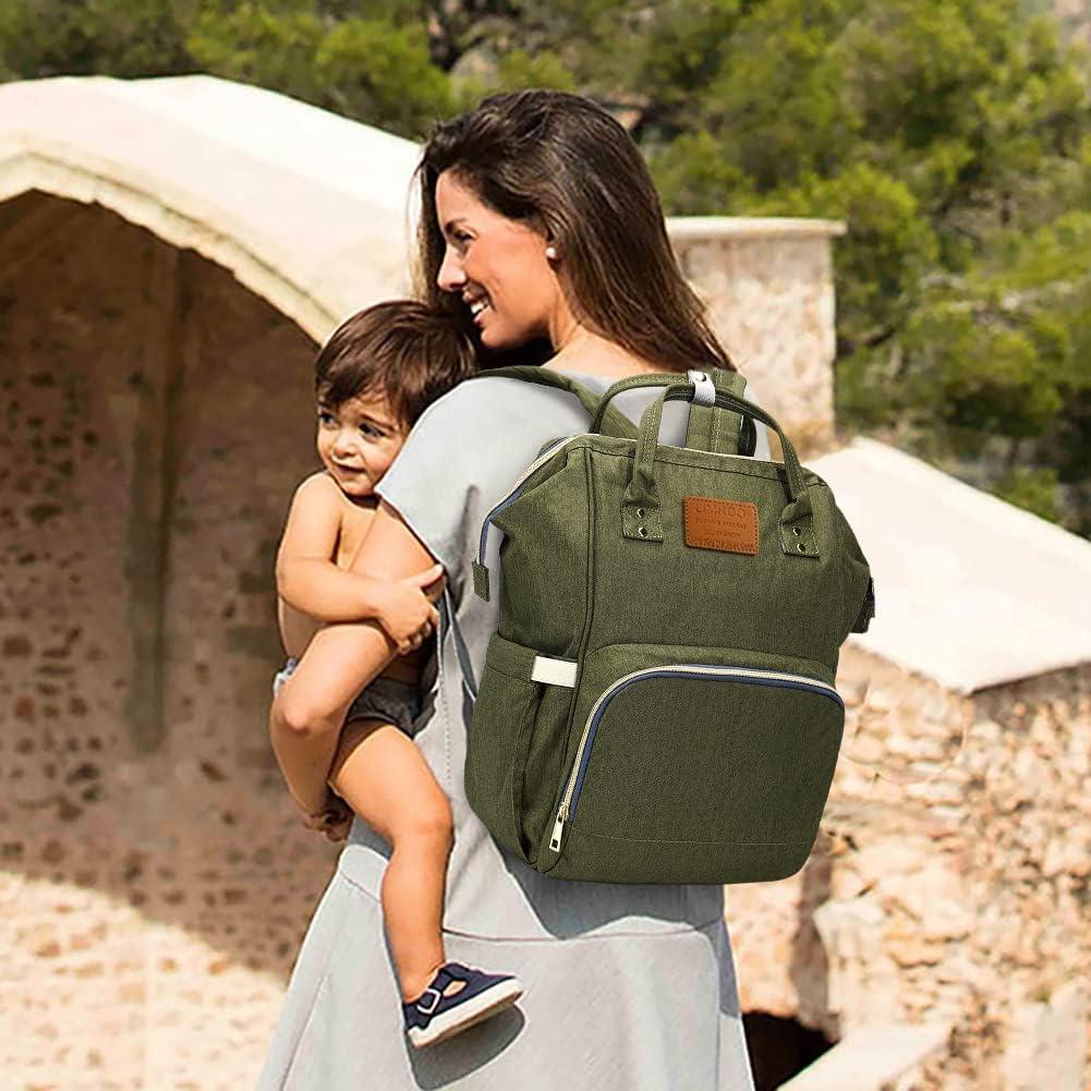 Mochila de Pañales Limhoo Verde Militar Impermeable 42x28x18 cm