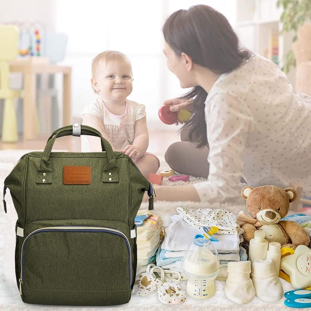 Mochila de Pañales Limhoo Verde Militar Impermeable 42x28x18 cm