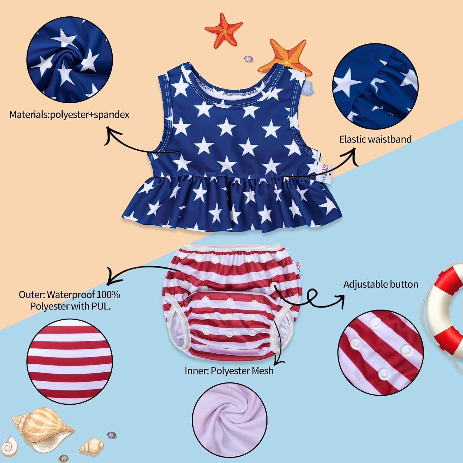 ALVABABY Traje de Baño para Niña 0-1T, Bikini Reutilizable