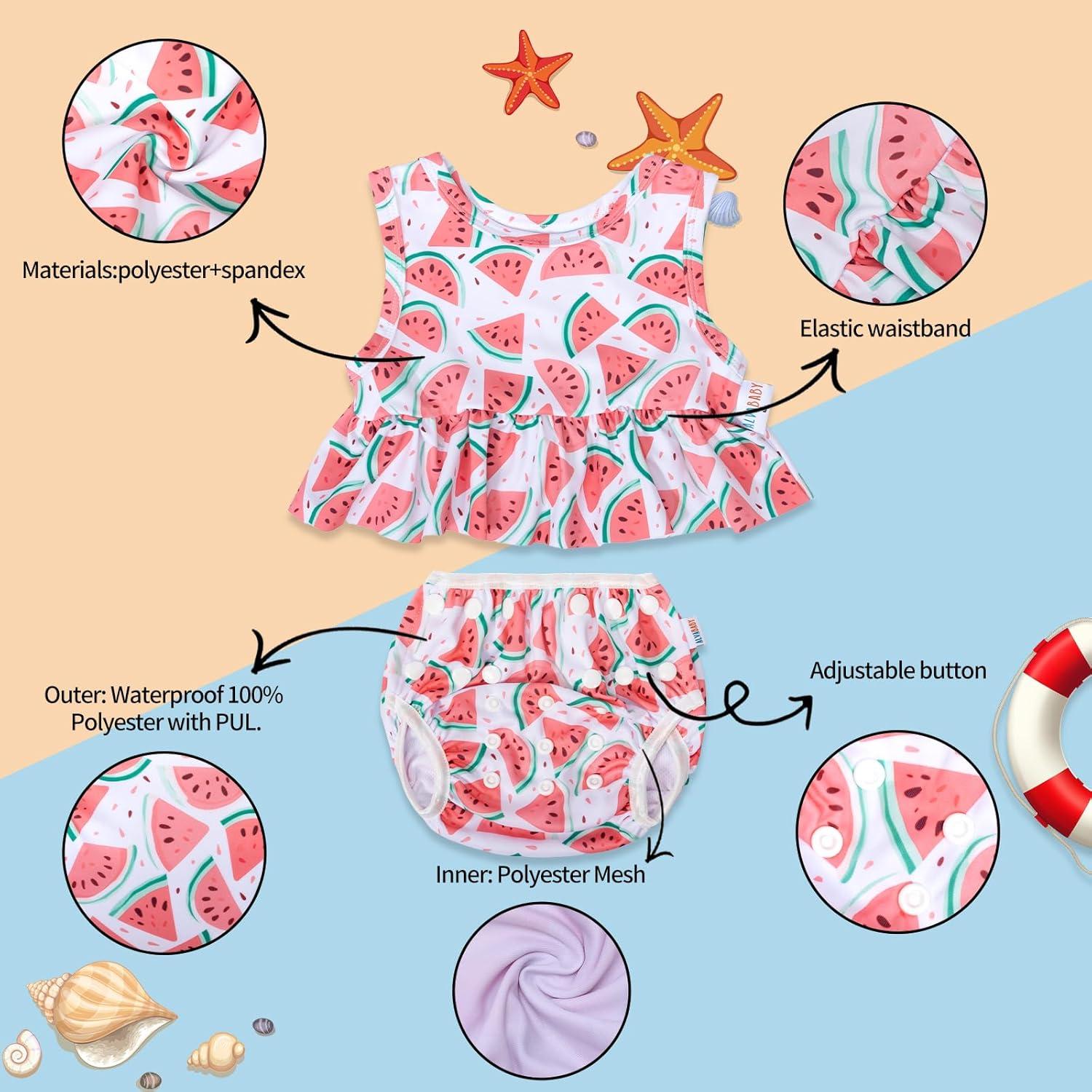 ALVA Traje de Baño para Niña 0-1T, Bikini Reutilizable UPF 50+