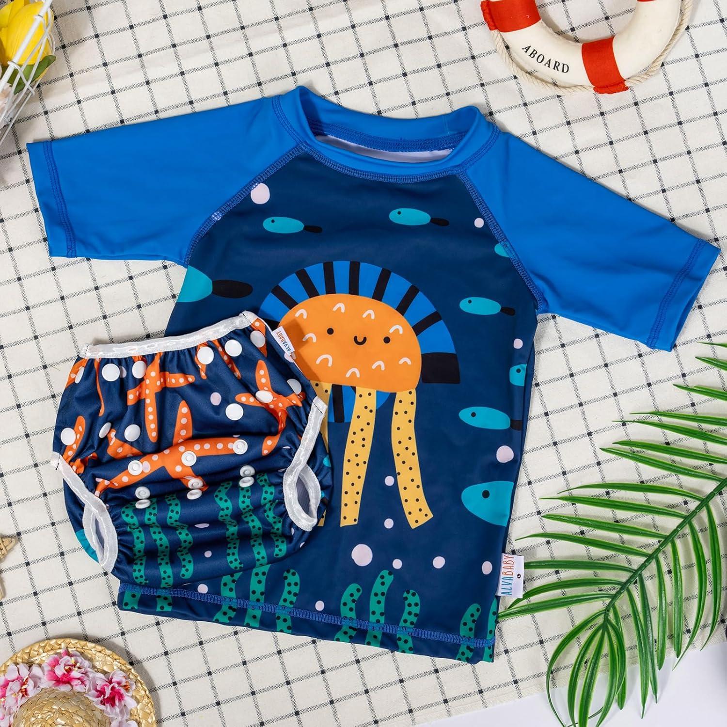 ALVABABY Traje de Baño 2 Piezas para Bebés 0-1T Medusa