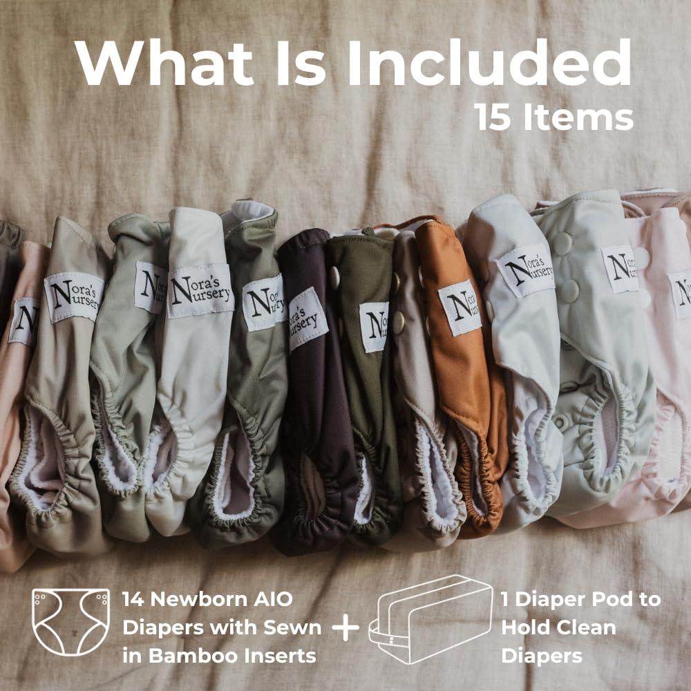 Paquete de 14 Pañales de Tela Todo en Uno Nora - Verde Pino