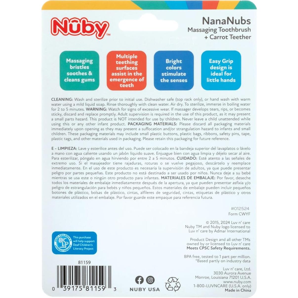 Nuby NanaNubs Cepillo Masajeador y Mordedor para Bebés 3+ Meses