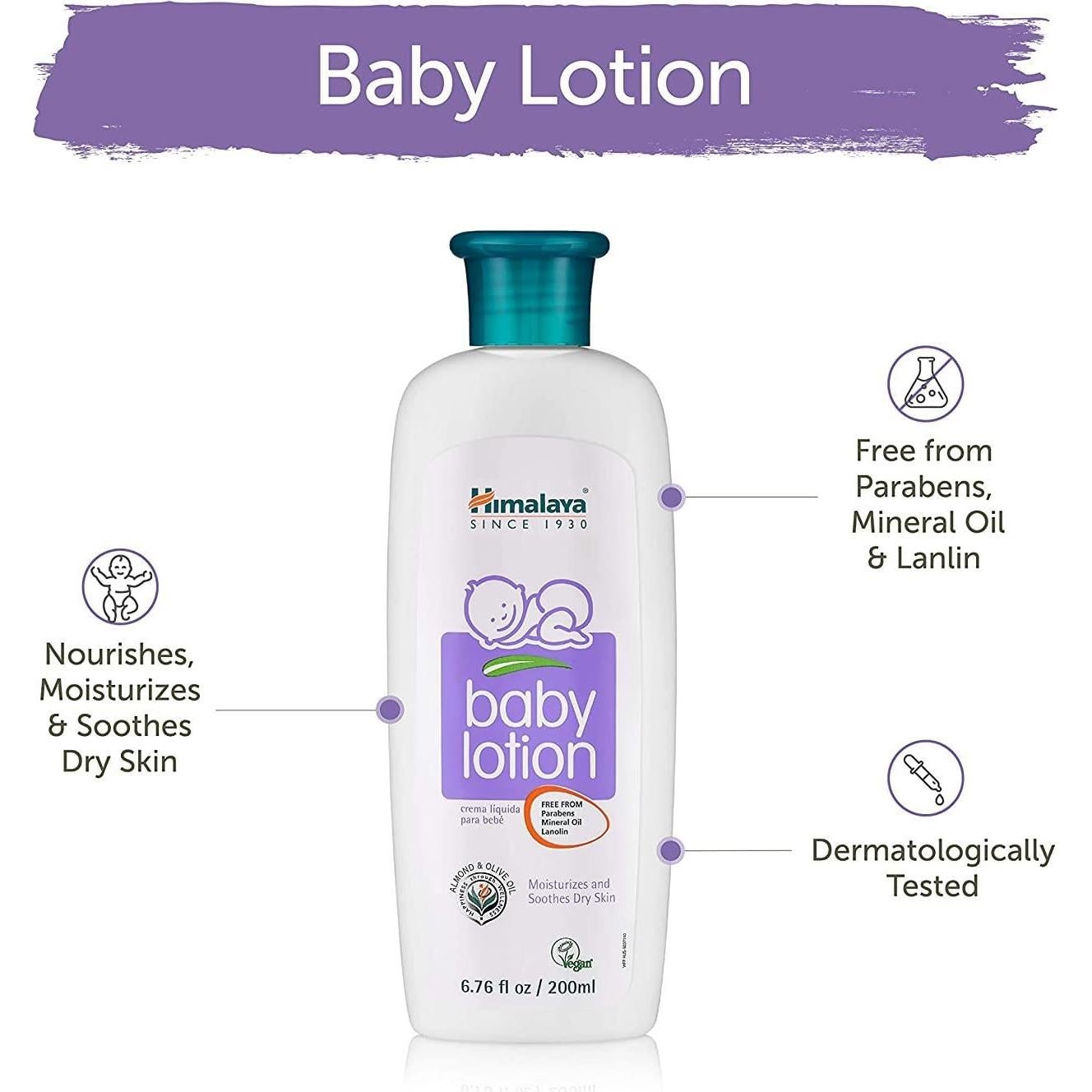 Loción para Bebés Himalaya 200 ml con Aceite de Oliva y Almendra