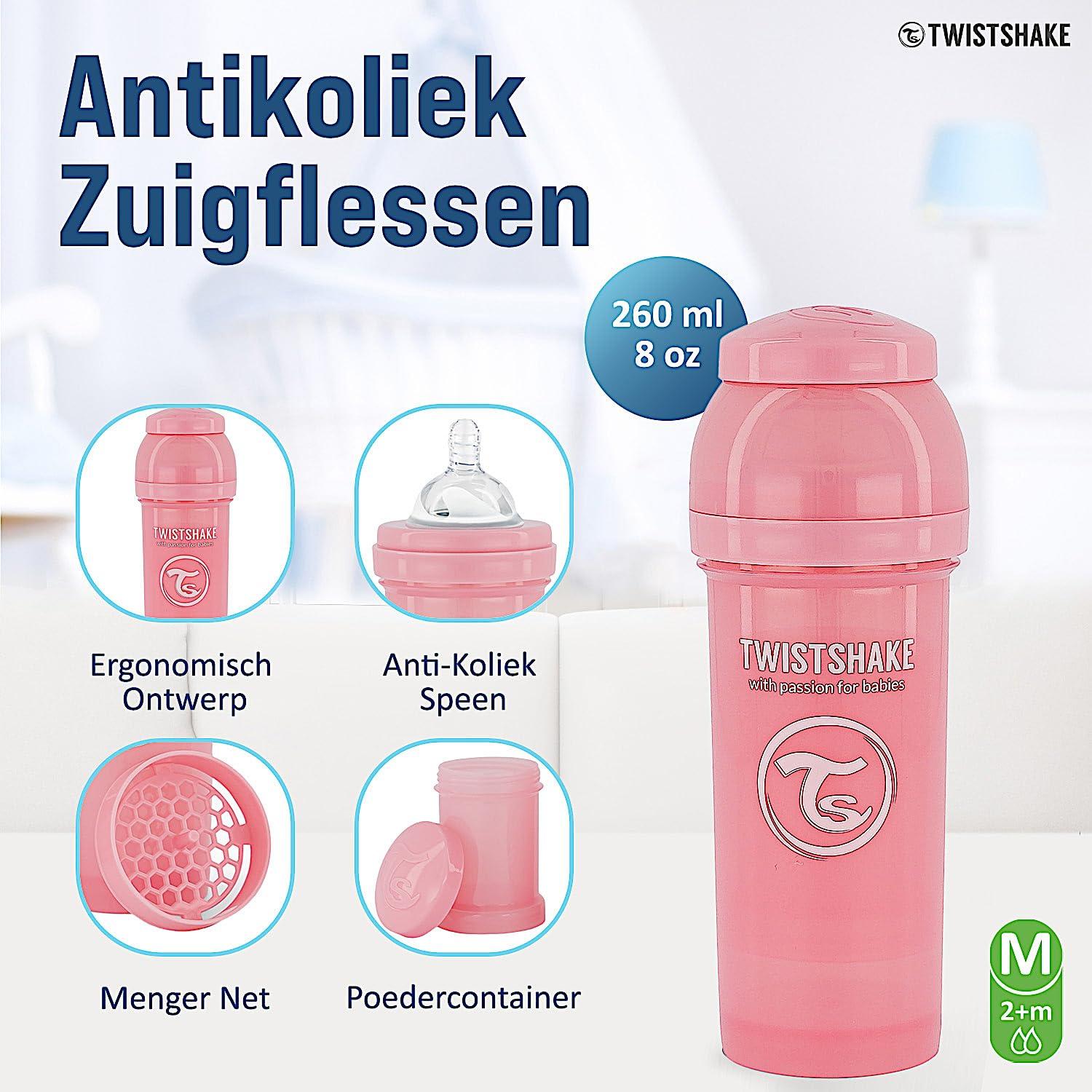 Botella Anticólicos Twistshake 260ml Rosa con Contenedor