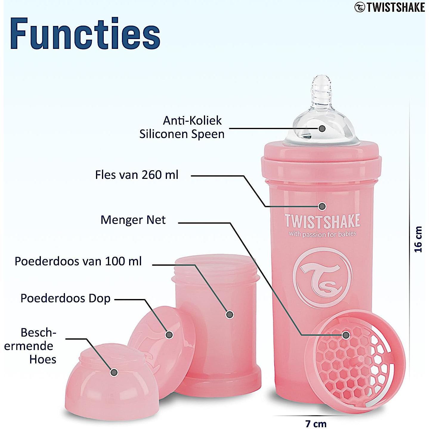 Botella Anticólicos Twistshake 260ml Rosa con Contenedor