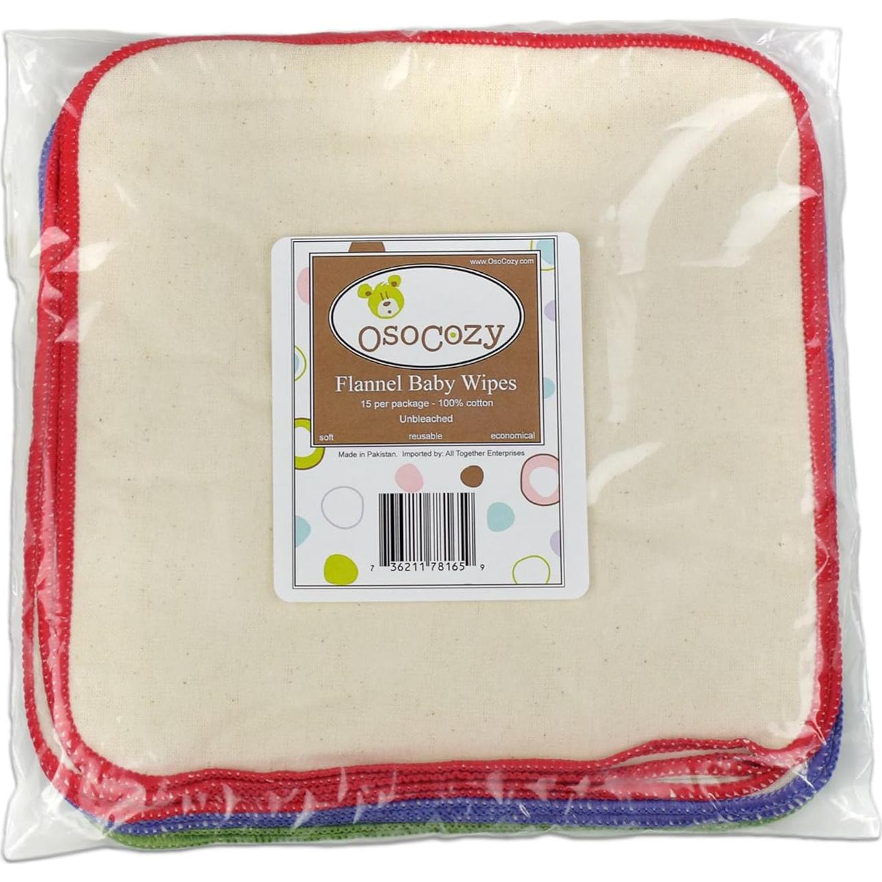 Toallitas de Tela OsoCozy 100% Algodón Natural 15 Unidades