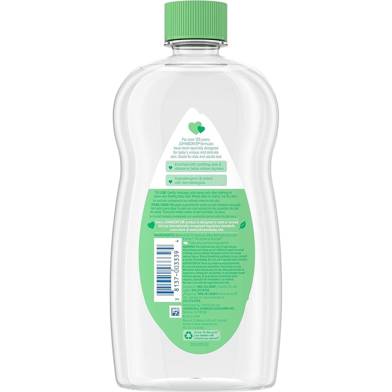 Aceite para Bebés Johnson 591 ml con Aloe Vera y Vitamina E