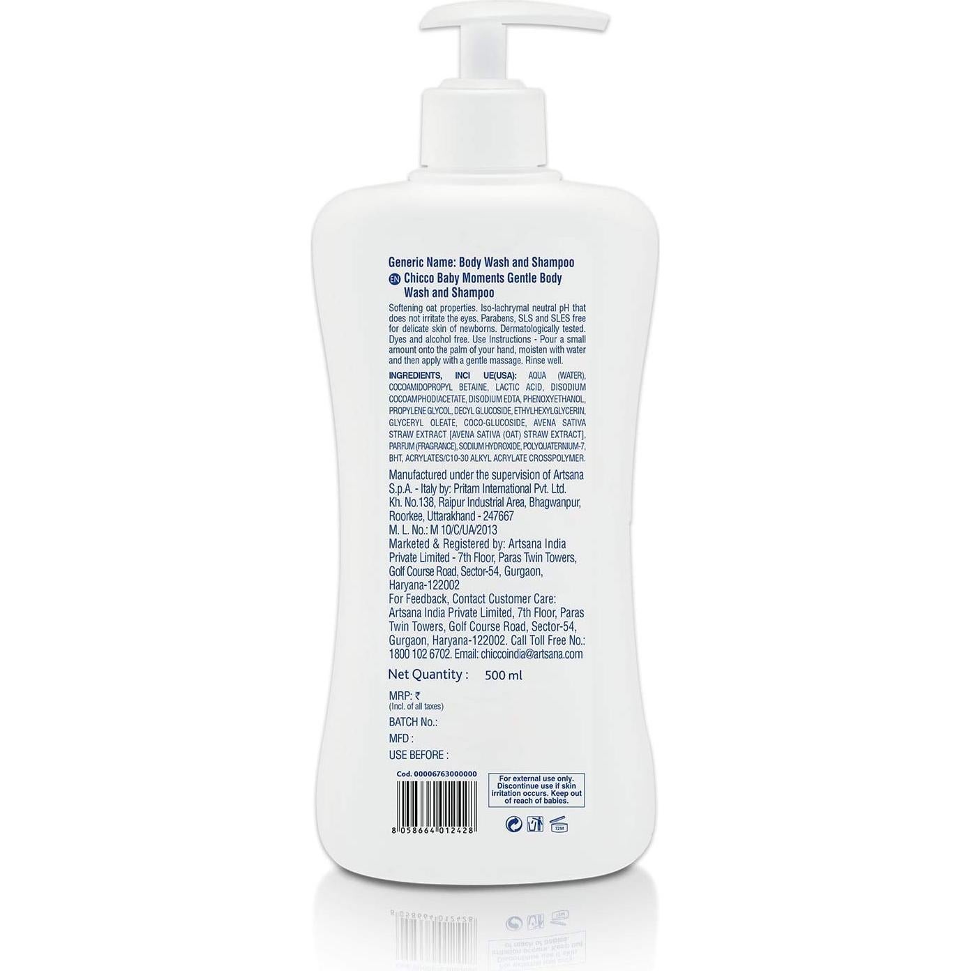 Jabón Corporal Suave y Champú Chicco 500ml para Bebés