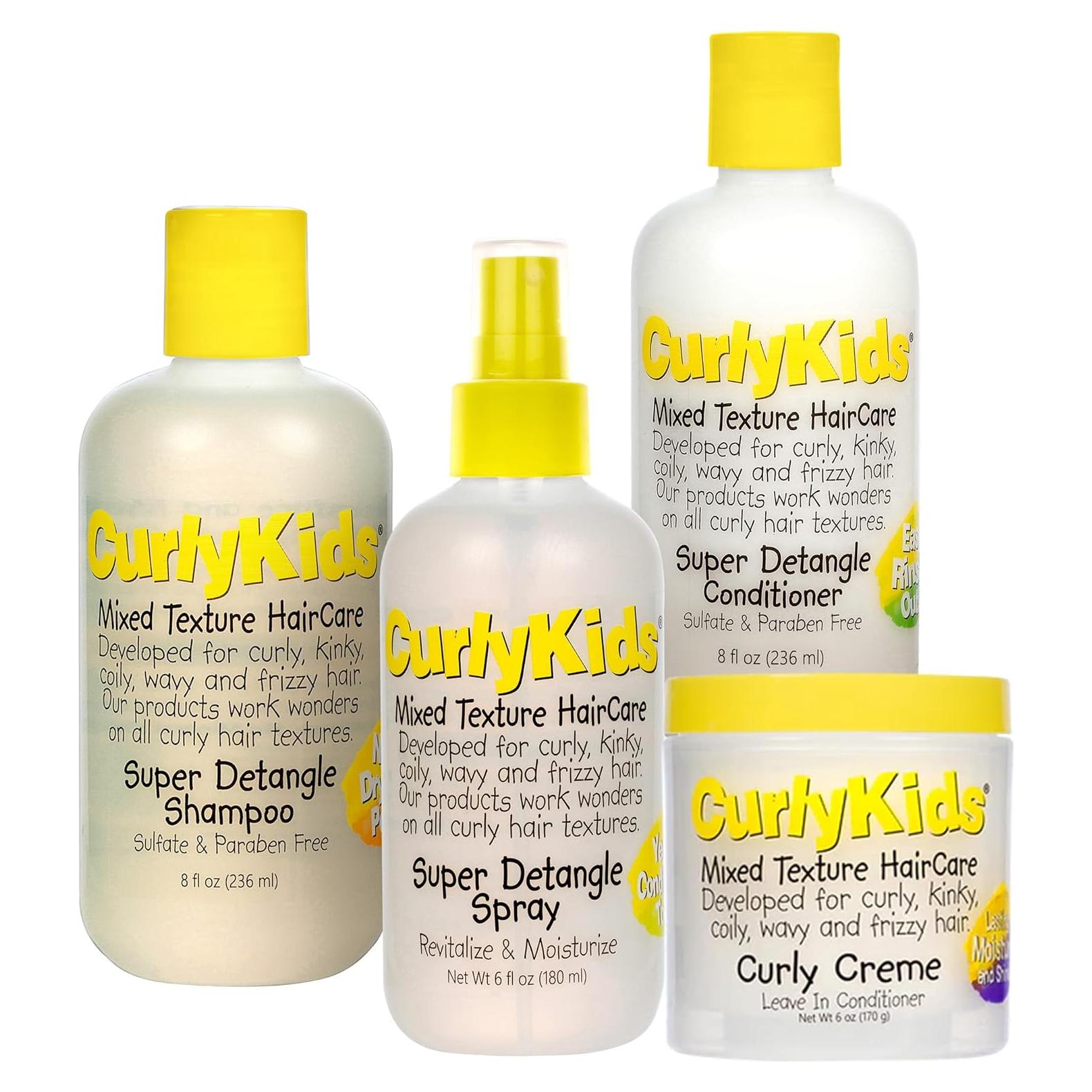 Conjunto de Cuidado del Cabello Rizado CurlyKids - Champú, Acondicionador, Spray y Crema
