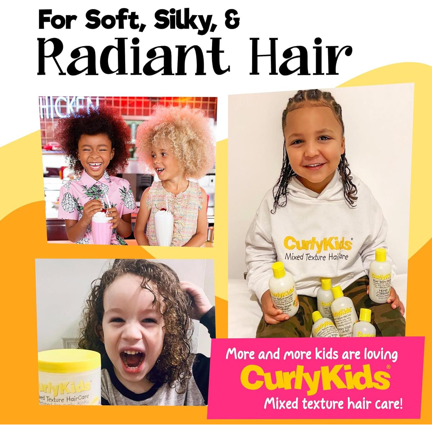 Conjunto de Cuidado del Cabello Rizado CurlyKids - Champú, Acondicionador, Spray y Crema