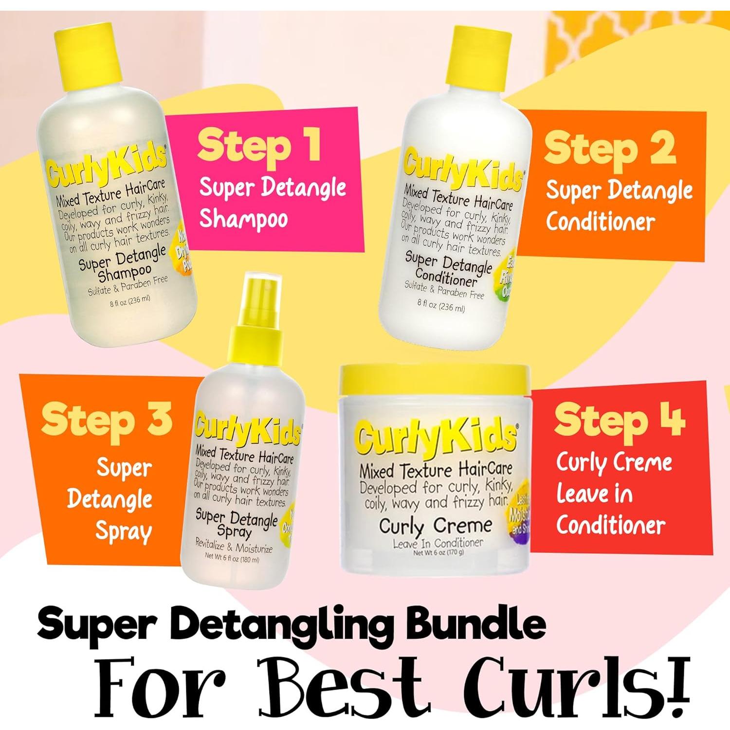 Conjunto de Cuidado del Cabello Rizado CurlyKids - Champú, Acondicionador, Spray y Crema