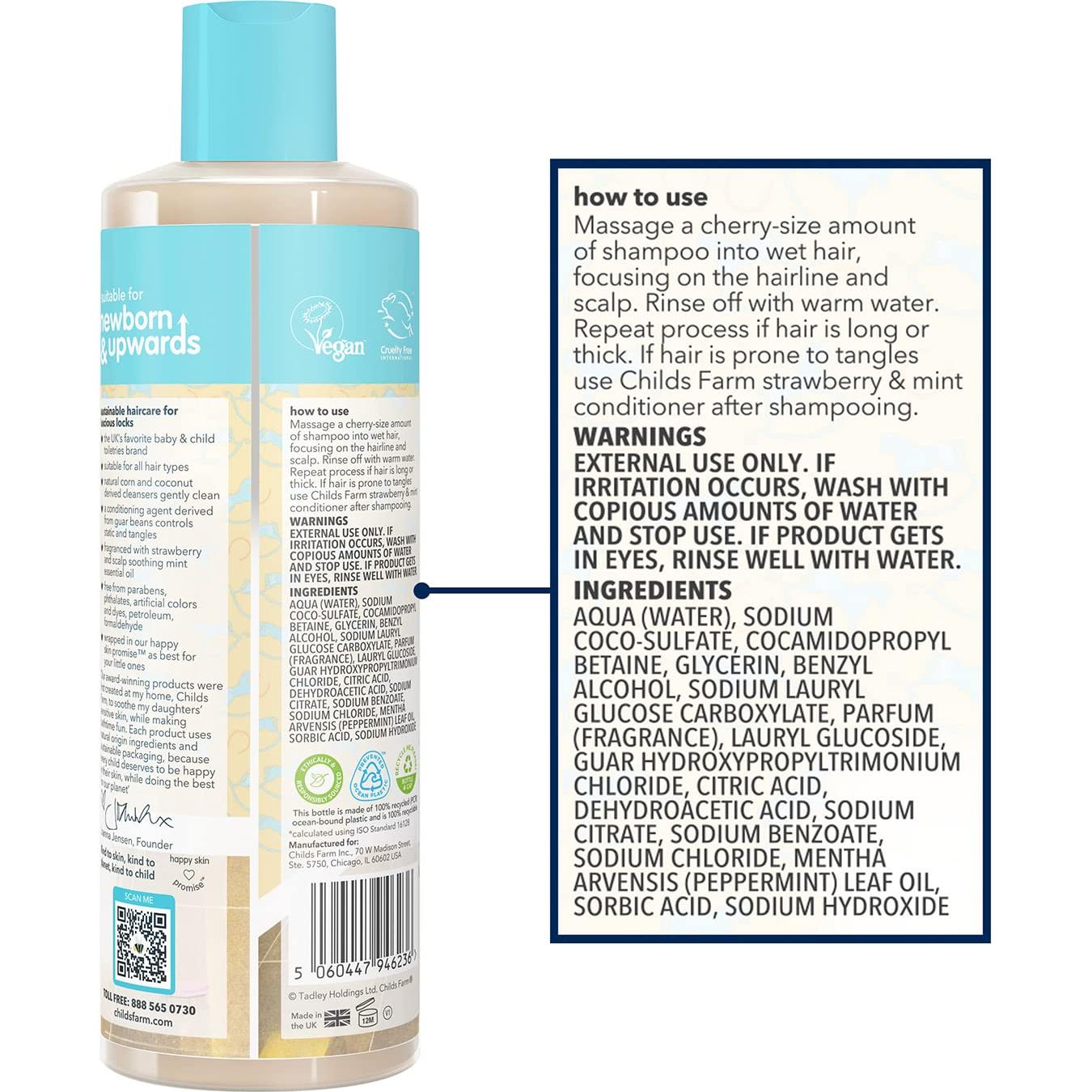 Champú para Niños Childs Farm 500 ml - Piel Sensible, Fresa y Menta