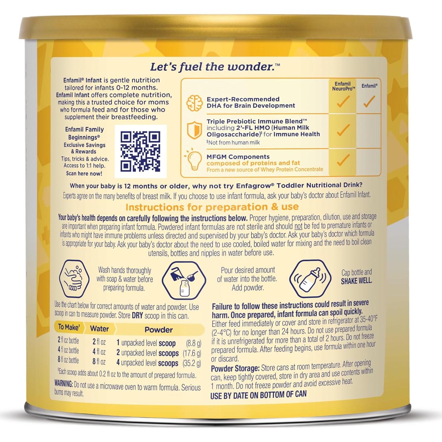 Fórmula Infantil Enfamil 600 g x 4 - DHA, Hierro y Probioticos