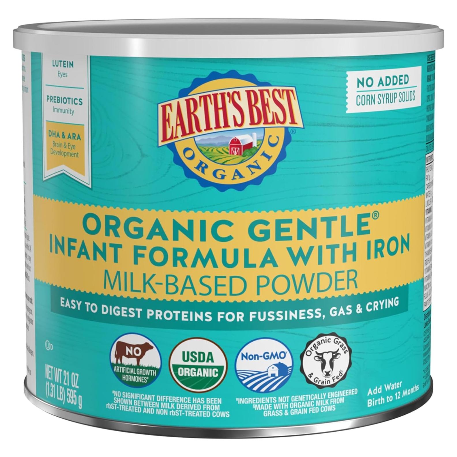 Fórmula Infantil Orgánica Suave Earth's Best 595g con DHA y ARA