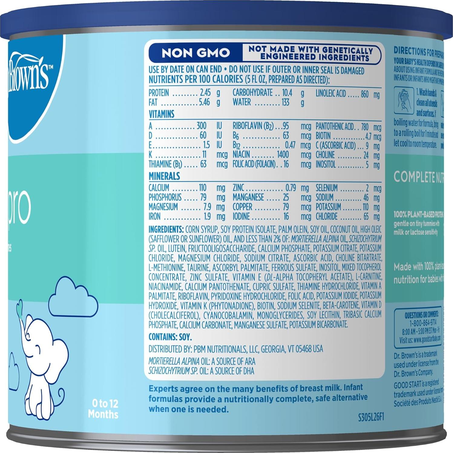 Fórmula Infantil Dr. Brown's Soy-ease Pro 567g - Libre de Lácteos