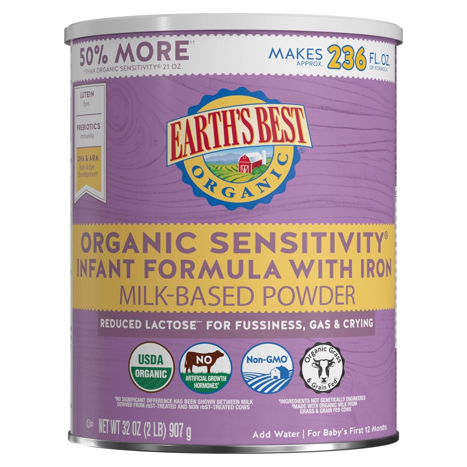 Fórmula Infantil Orgánica Earth's Best 907g Lactosa Reducida