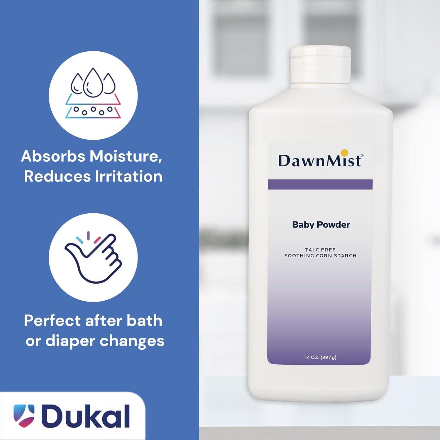 Dukal Polvo de Maíz para Bebés 396 g - Paquete de 2, Libre de Talco