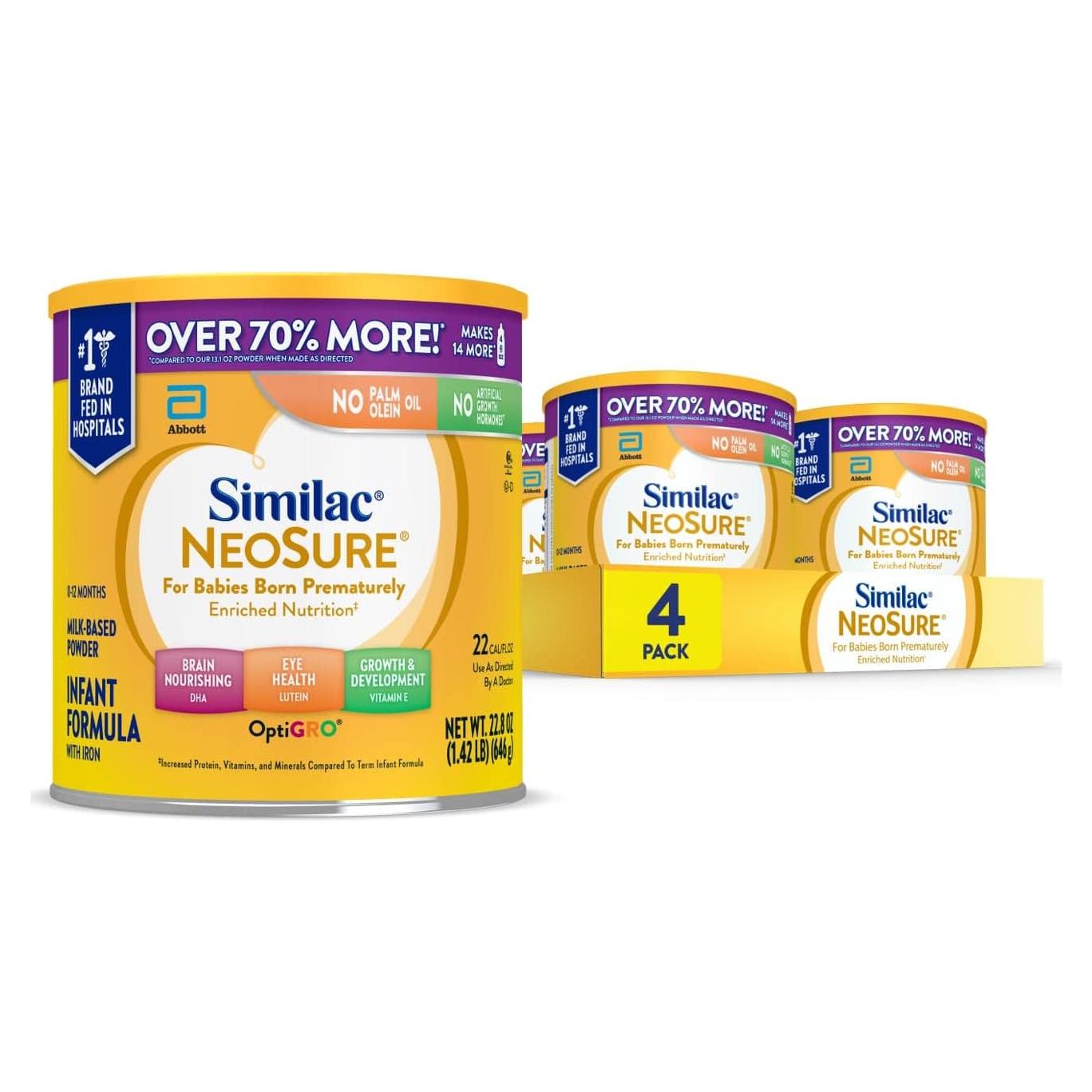Similac NeoSure Fómula Infantil Prematura 646 g x 4 Latas