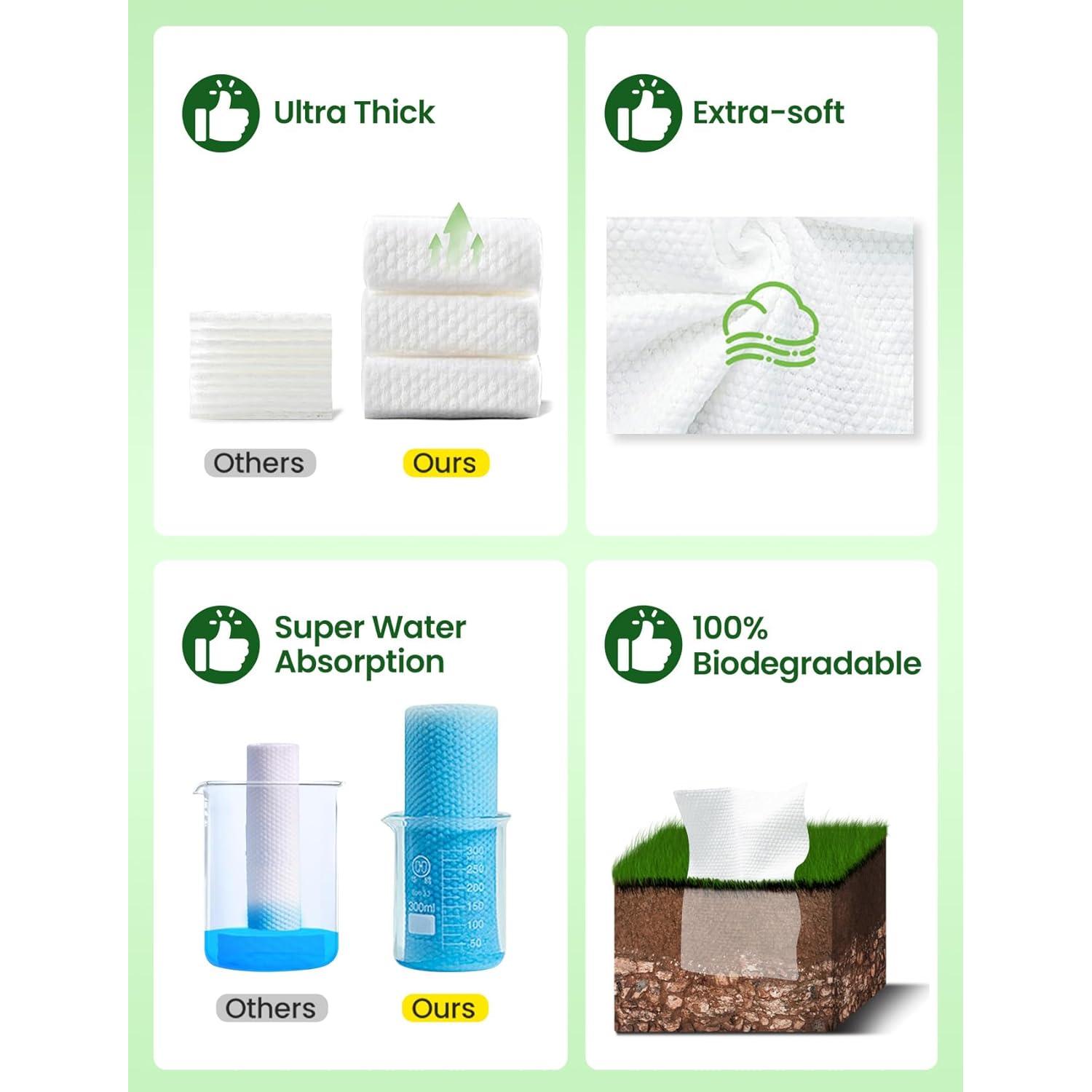 Elvira 100 Count Disposable Face Towels, Biodegradable Facial Cleansing Towels, Ultra Soft & Thick Cloth for Sensitive Skin, Makeup Remover Dry Wipes, Lint-Free Towelettes for Cleansing