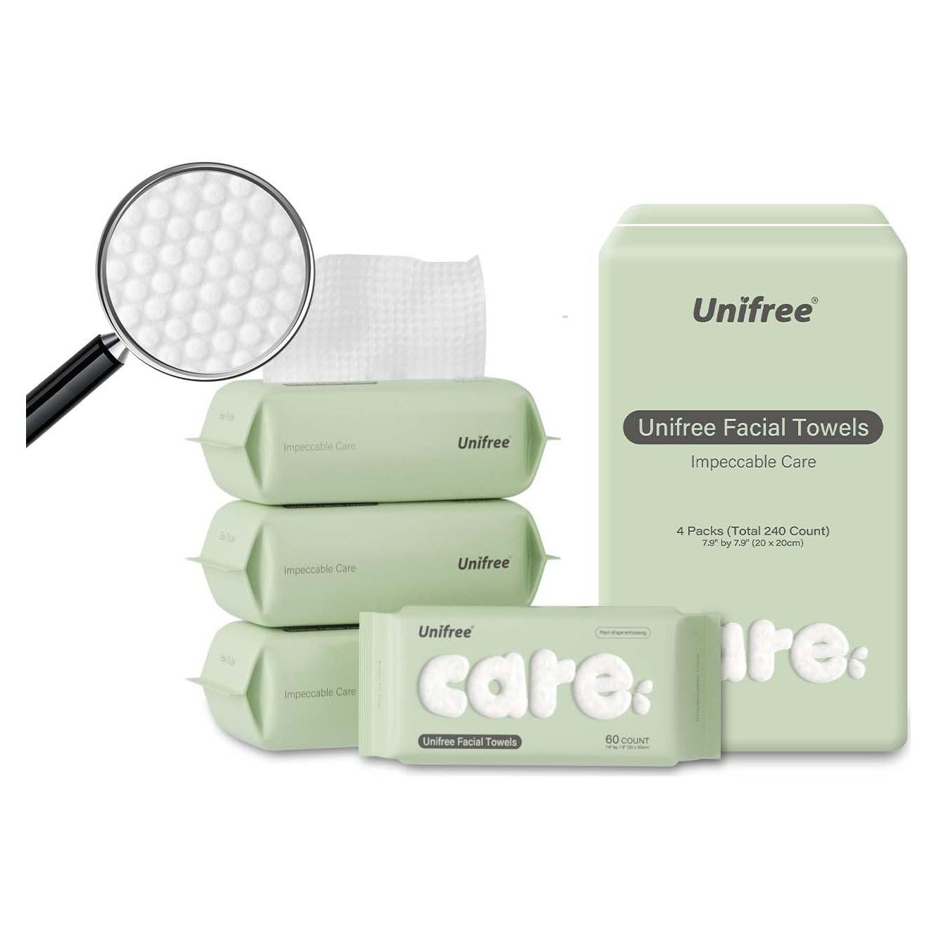 Toallas Faciales Desechables Unifree - 240 Toallas Suaves 20x20cm