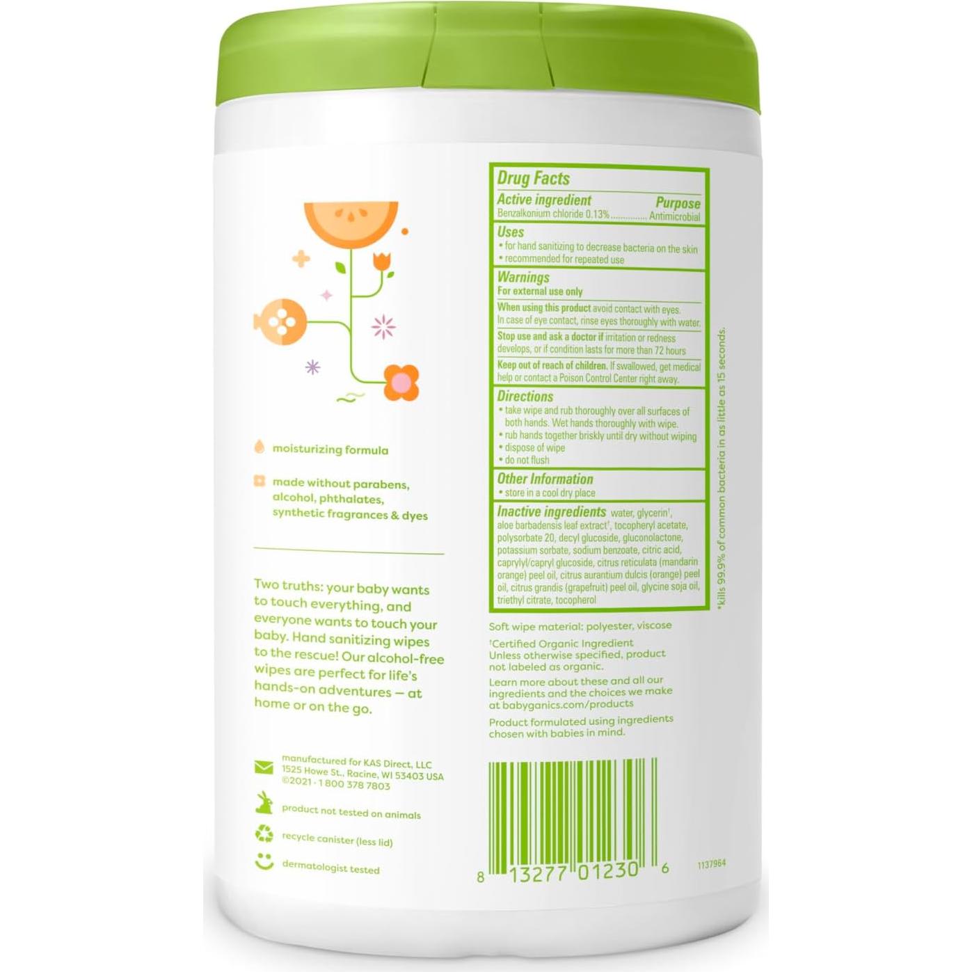 Toallitas desinfectantes Babyganics sin alcohol 200 unidades