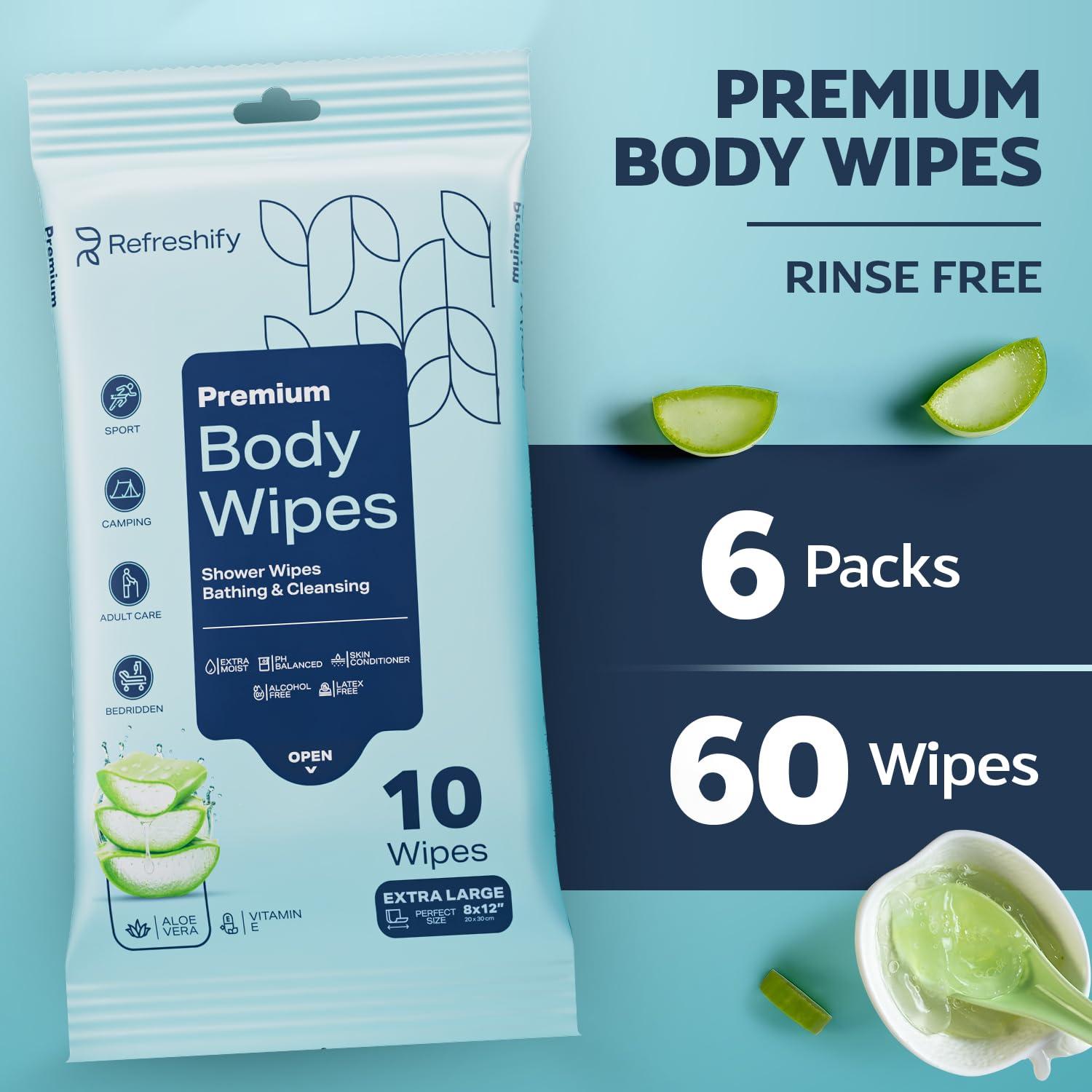 Toallitas de Ducha XL Refreshify - 60 Toallitas Sin Enjuague