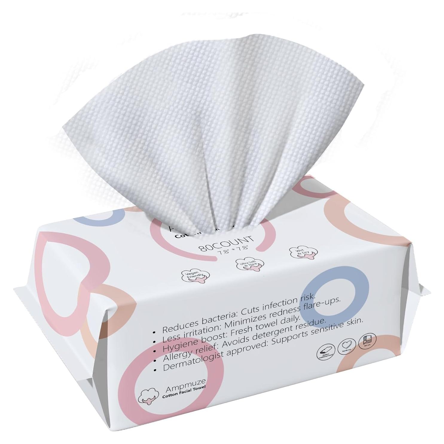 Toallas Faciales Desechables Ampmuze 80 Unidades Biodegradables