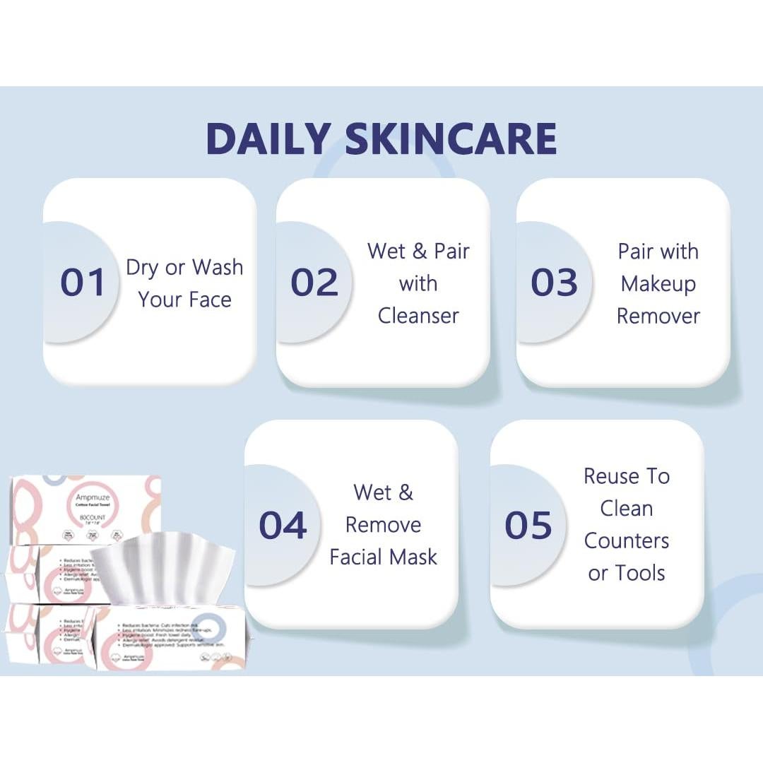 Toallas Faciales Desechables Ampmuze 80 Unidades Biodegradables